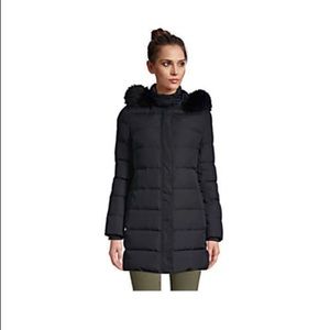 Woman’s lands’ end black down winter long coat with hood